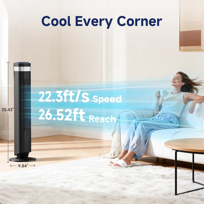 Simenmax Tower Fan, 36'' Bladeless Floor Fan with Remote, 12H Timer, 5 Speeds & 4 Modes, 28dB Quiet Standing Fan for Bedroom, Home, and Office,Black