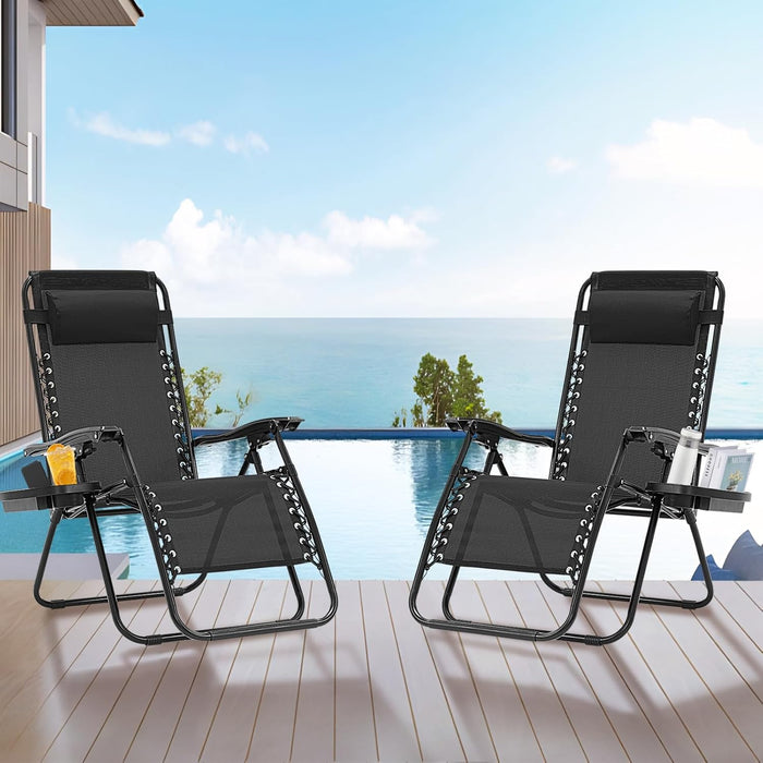 Simenmax Zero Gravity Chair Set of 2, Reclining Folding Outdoor Chairs with Adjustable Headrest & Cup Holder, Anti - Gravity Loungers for Backyard, Patio, Lawn, Poolside