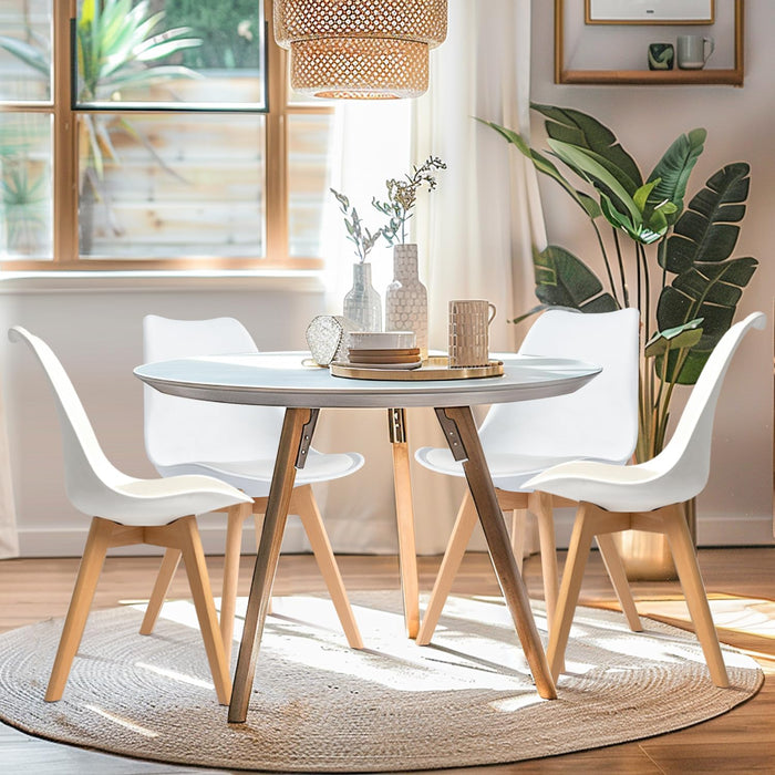 Bigleap Set of 4 Dining Chair, Kitchen Mid-Century Modern Chairs with PU Leather Cushion for Kitchen Living Room Bedroom Outdoor Lounge, White