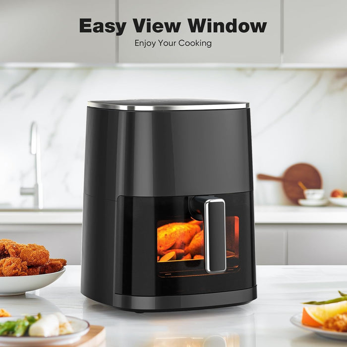 Simenmax Air Fryer, 6-Quart with Viewing Window, 12-in-1 Functions - Air Fry, Roast, Reheat, Dehydrate, Bake, Steam, and More, 400°F Max Temperature, Black