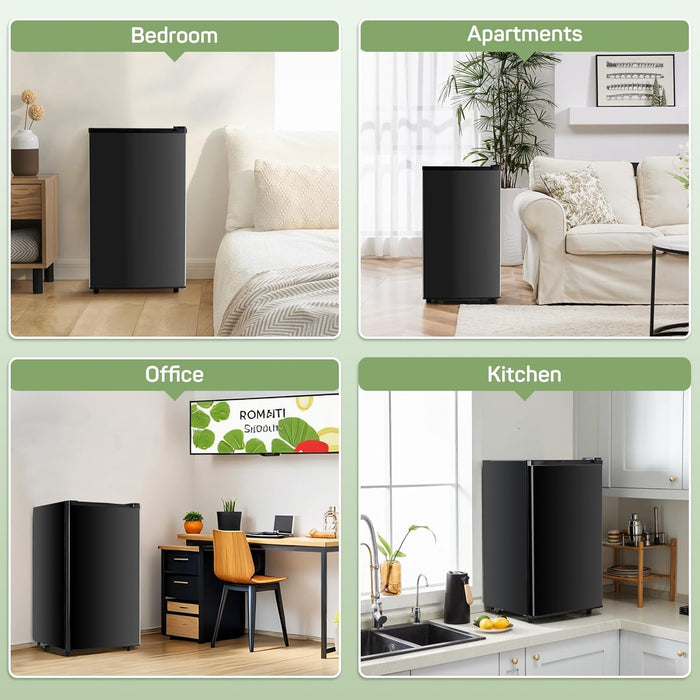 Simenmax Mini Fridge for Bedroom 3.2 Cu.Ft Small Refrigerator with Freezer for Dorm Office, Compact Single Door Adjustable Thermostat Low Noise