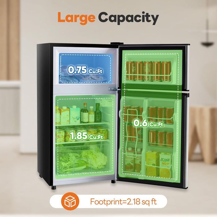 Simenmax Two-Door Refrigerator with Freezer, 3.2 Cu.Ft Mini Fridge Ultra-Quiet Fridge for Bedroom, Dorm, Office,Black