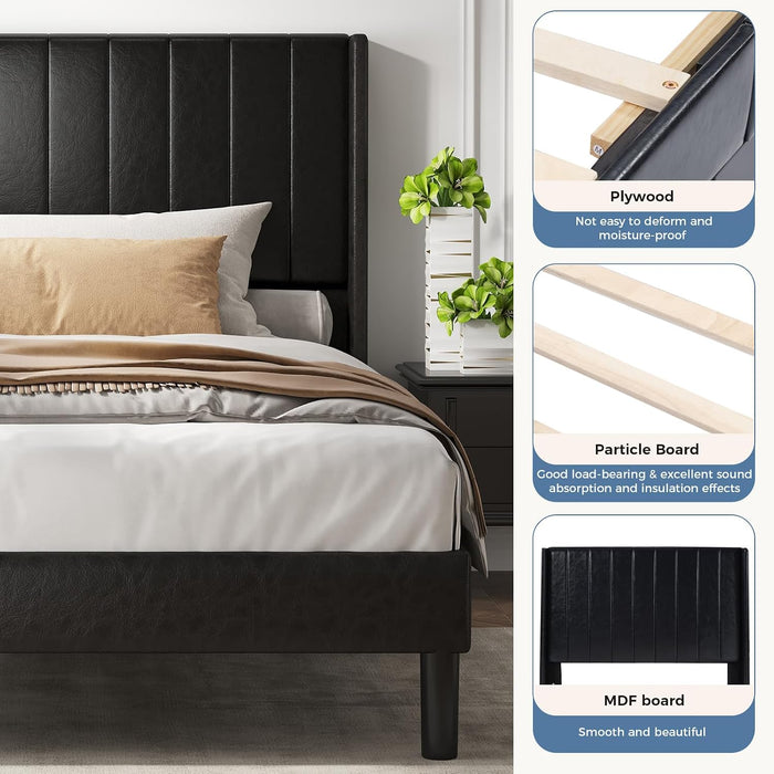 Bed Frames with Headboard, Fabric Upholstered Platform Bed with Wood Slats 500 lbs Support , Noise Free, No Box Spring Needed
