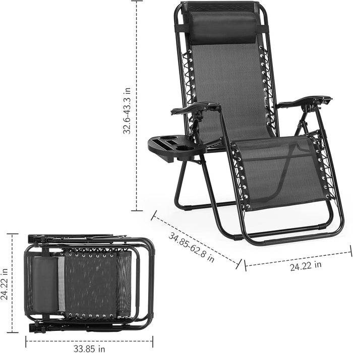Zero Gravity Chairs, Set of 2 Portable Recliner Beach Camping Patio Outdoor Folding Lounge Chair with Cup Holder Trays and Adjustable Pillow for Poolside, Garden, Backyard, Lawn