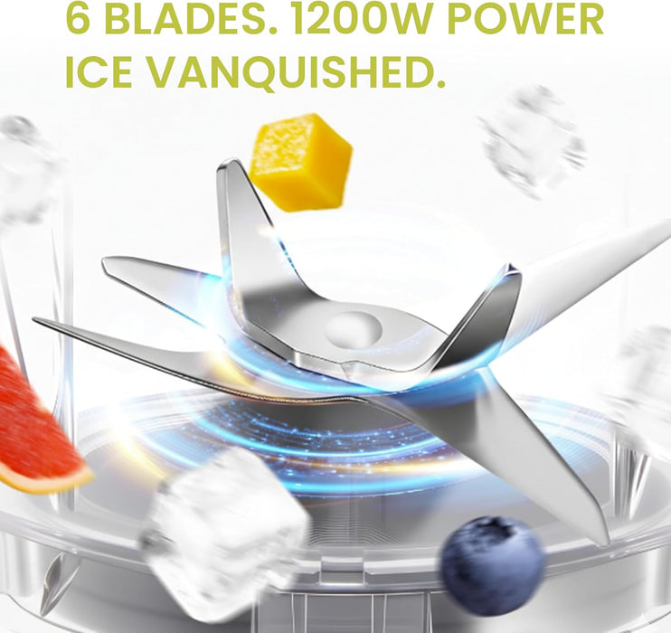 Simenmax 1200W Simenmax Powerful Blender for Kitchen, 60 oz Glass Countertop Blender for Smoothies with Personal Cups for Travel, Silver