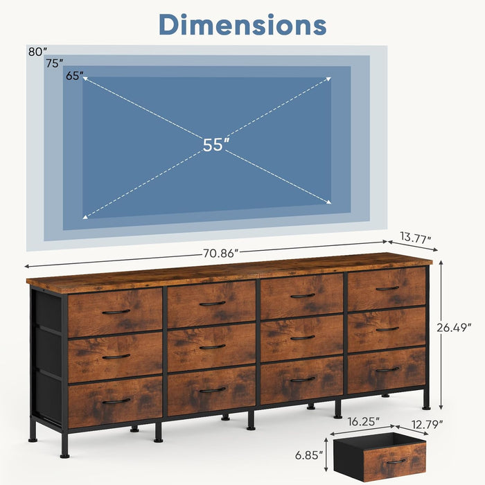 Bigleap 12-Drawer Dresser TV Stand – Entertainment Center for 80'' TV, Media Console, Large Storage Cabinet for Living Room Bedroom,Brown