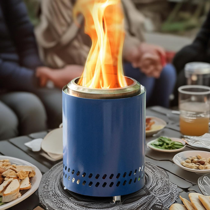 Bigleap Tabletop Fire Pit, 7-Inch Smokeless Stainless Steel Firepit for Camping, Outdoor Patio and Backyard, Portable Wood Burning or Pellet Fueled Bonfire,Blue