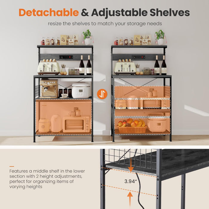 Simenmax 23.6" Kitchen Bakers Rack with Power Outlet, 4-Tier Adjustable Microwave Stand