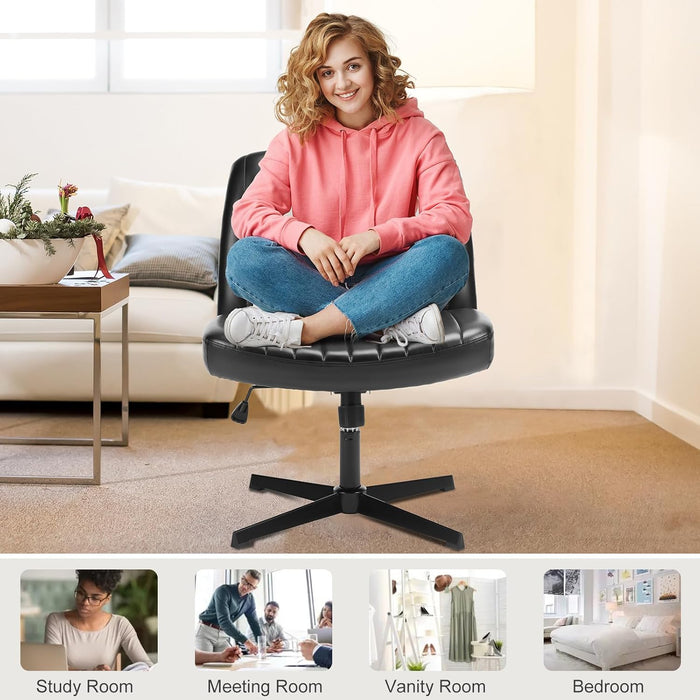 Simenmax Home Office Desk Chair, Mid-Century Inspired Adjustable Swivel Comfy Upholstered, Black