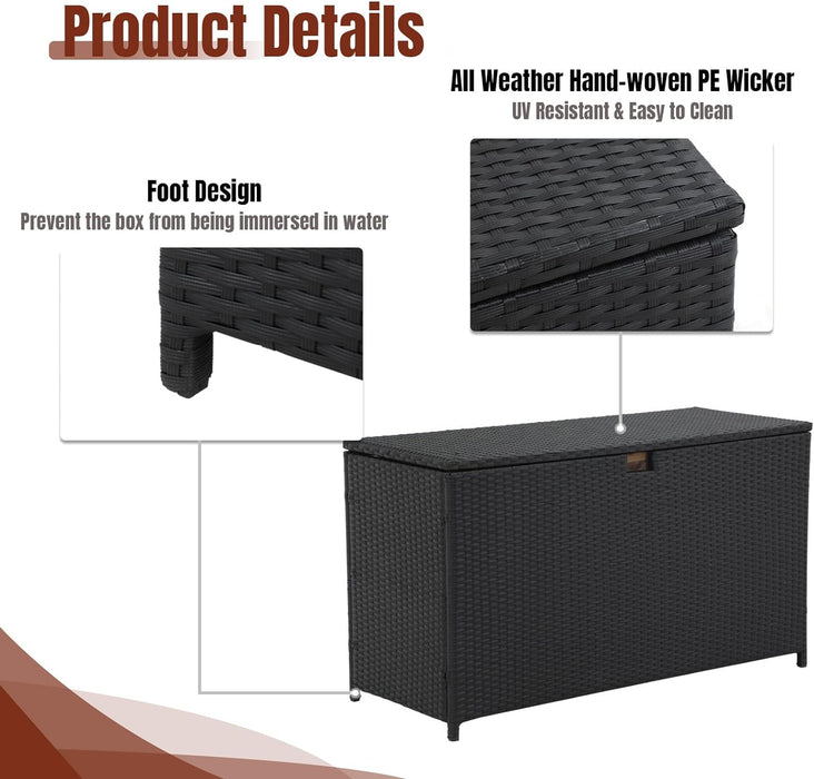 Outdoor Storage Box 125 Gallon Large Deck Boxes Waterproof Wicker Patio Bin for Toy Pool Garden Cushion