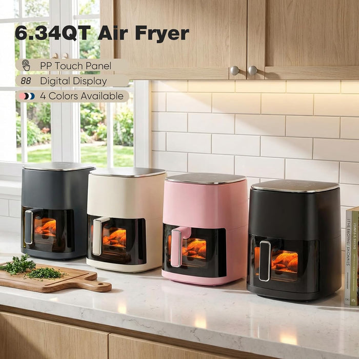 Simenmax Air Fryer, 6-Quart with Viewing Window, 12-in-1 Functions - Air Fry, Roast, Reheat, Dehydrate, Bake, Steam, and More, 400°F Max Temperature, Pink