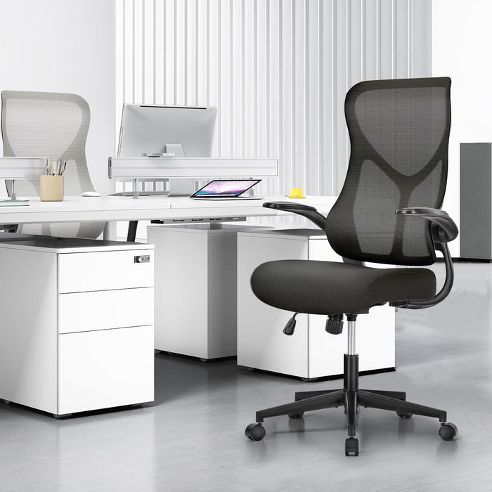 SIMENMAX Ergonomic Office Chair, High Back Computer Chairs with Flip-up Arms for Bedroom, Study, Work, Black