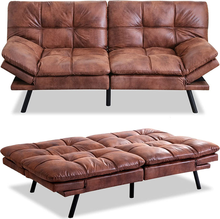 Convertible Futon Sofa Bed, Modern Sleeper Sofa, Brown