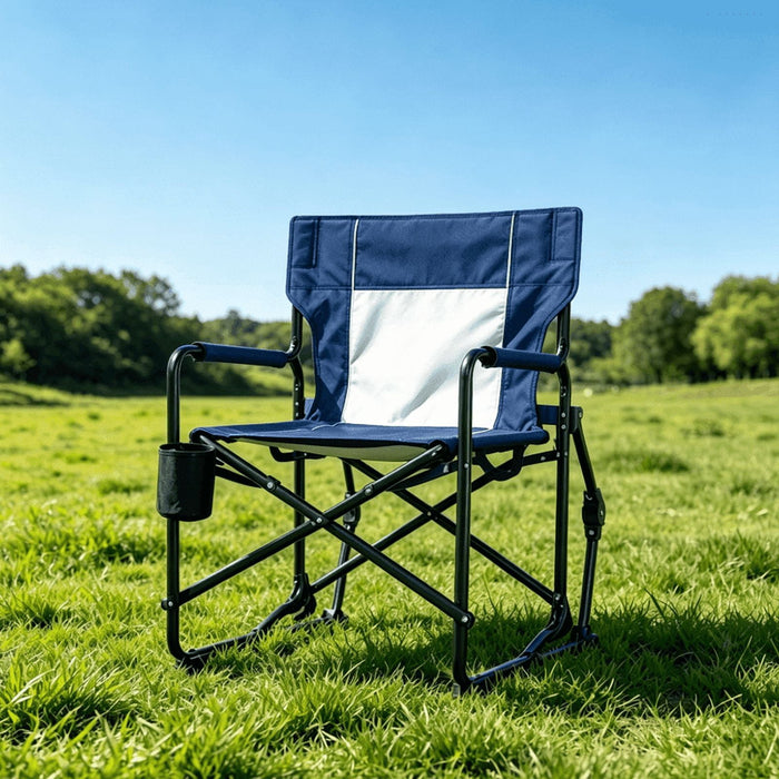 Taoset Folding Camping Rocking Chair, Heavy Duty Outdoor Rocker with Hard Armrest and Breathable Mesh Back, Smooth Motion Lawn Chair with Cup Holder for Patio, Campfire and Tailgating, Blue