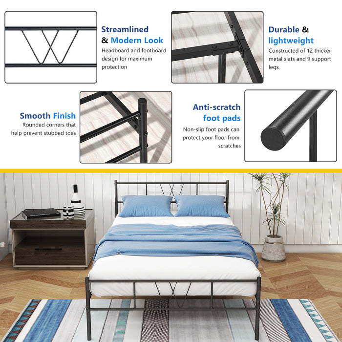 Beddle Bed Frame with Headboard,12 Inch Heavy Duty Slat Metal Platform Bed Frame,No Box Spring Needed,Black