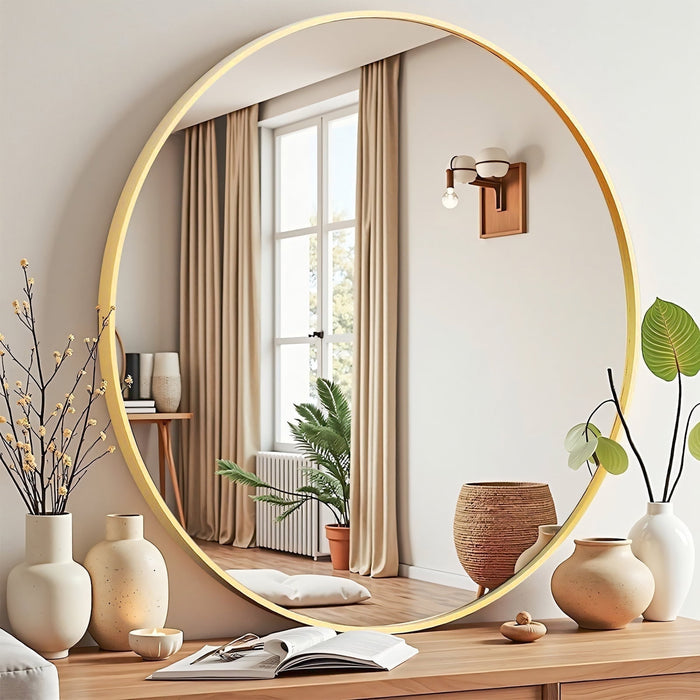 Blorly 28 inch Circle Wall Round Mirror for over Sink, Gold Metal Frame, Bathroom Decorative Vanity Mirror, for Living Room, Entryway