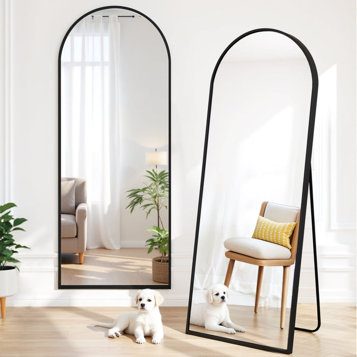 Blorly 64"x21" Arched Full Length Mirror, Floor Mirror with Stand, Freestanding, Wall Mounted, Arched-Top Full Body Mirror for Bedroom, Dressing Room -Black