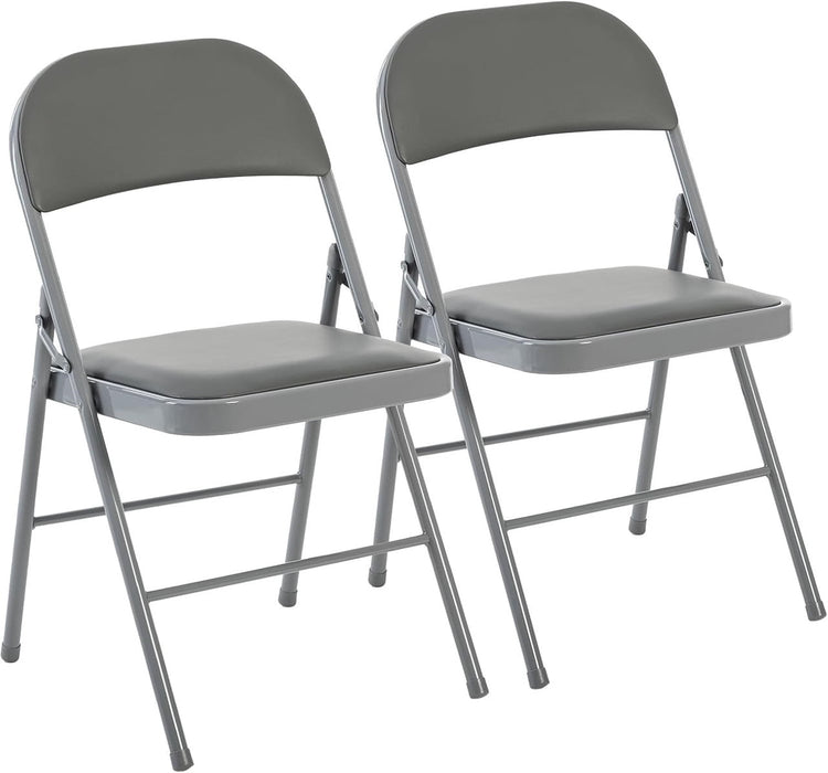 Simenmax 2 Pcs Folding Chair, Leather Padded Folding Chairs, Portable Dining Chairs for Home, Office, Party, Camping, Gray