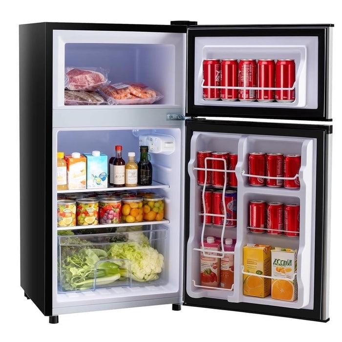 Simenmax Two-Door Refrigerator with Freezer, 3.2 Cu.Ft Mini Fridge Ultra-Quiet Fridge for Bedroom, Dorm, Office,Black