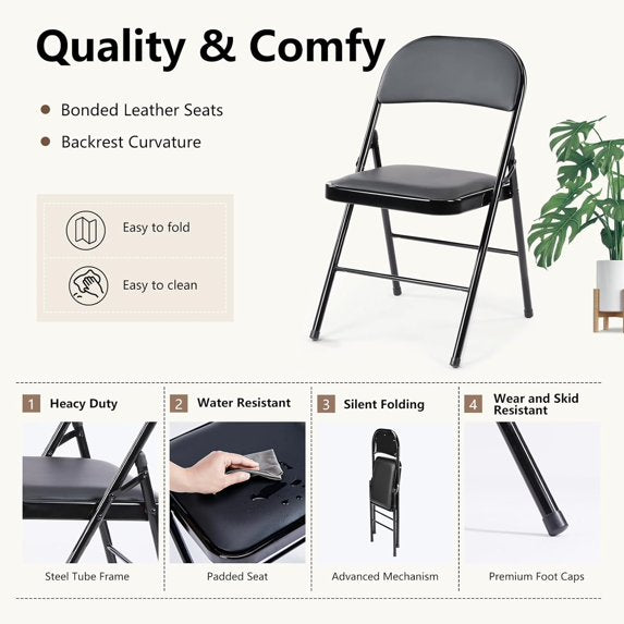 Parcus Folding Chairs with Padded PU Leather Seat and Metal Frame, Indoor/Outdoor Use