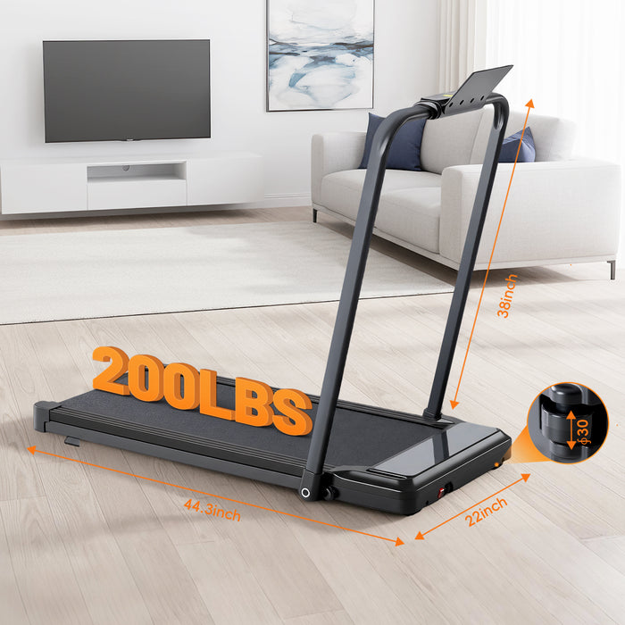 Simenmax 2-in-1 Foldable Walking Treadmill with Handrails, Quiet Under Desk Treadmill for Home Office, Remote Control, LED Display, 265lbs Capacity, Black