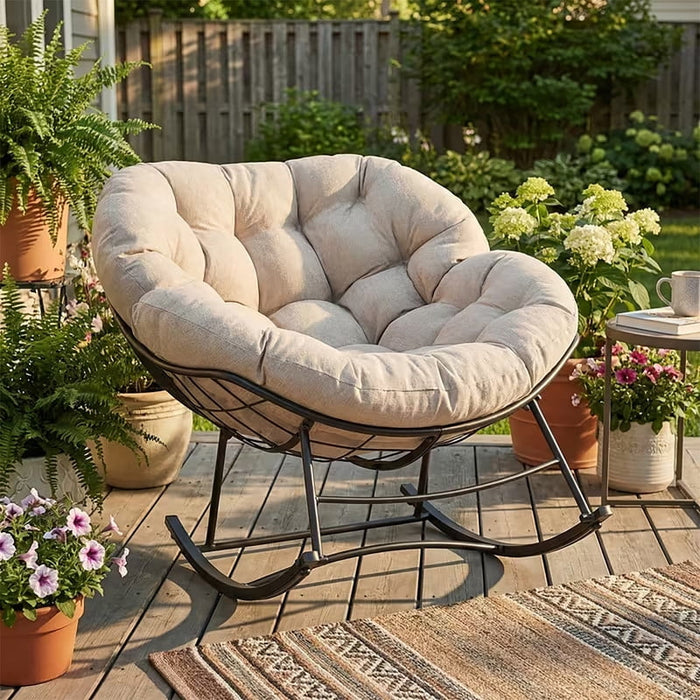 Bigleap Egg Rocking Chair, Large Padded Indoor Outdoor Rocker with Anti-Slip Quiet Bottom for Bedroom Living Room Balcony Garden (Beige)