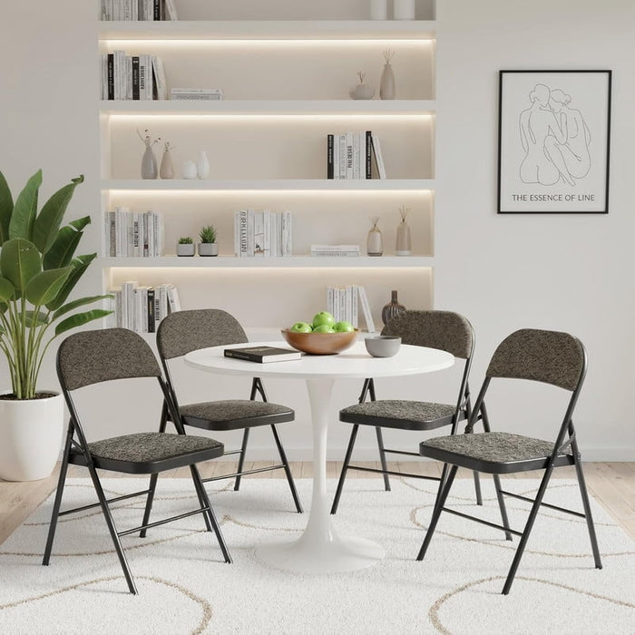 Bigleap 4-Pack Fabric Padded Folding Chairs – Indoor/Outdoor Dining Chairs with Cushioned Seat and Back for Home, Office, Events, Wedding, Party, Black and Gray
