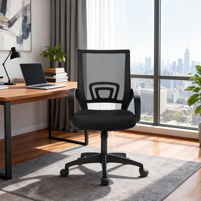 Bigleap Ergonomic Mid Back Office Chair, 250lbs Capacity Mesh Computer Desk Chair with Rocking Mode for Home Office/Dorm Room (Black)