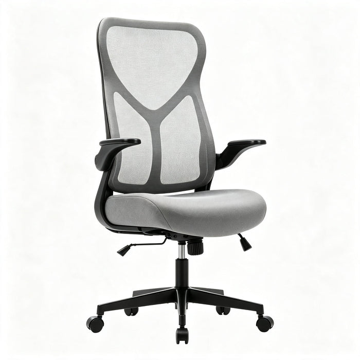 Taoset High‑Back Mesh Office Chair with Flip‑Up Armrests, Reclining Swivel Desk Chair with Tilt‑Lock Function, Gray
