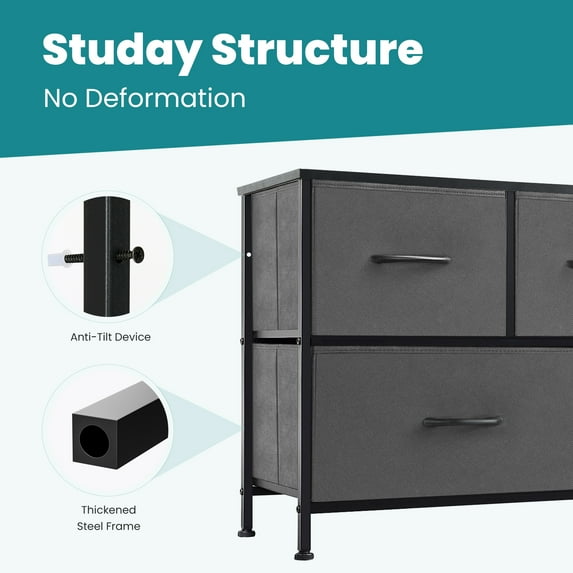 Aidoly Drawer Dresser with Wooden Top, Adjustable Feet, Sturdy Metal Frame Dressers for Bedroom, Living Room