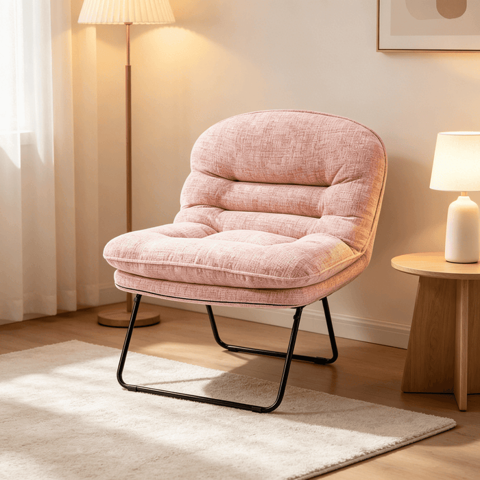 Blorly Oversized Folding Accent Chair, 300 lbs Heavy Duty Detachable Lounge Chair with Padded Cushion, Modern Saucer Sofa Chair for Living Room, Bedroom & Small Spaces, Pink