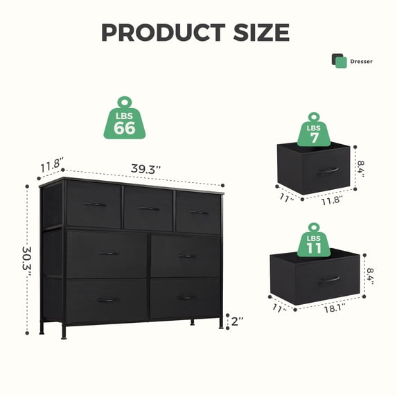 Aidoly Dresser for Bedroom, 7 Storage Drawers, Anti-Tip Wide Fabric Closet Organizer Tower Furniture, Wooden Top with Metal Frame
