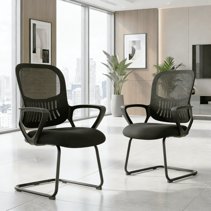 Blorly Office Chair without Wheels, Conference Reception Guest Chair with Arms and Lumbar Support, 2 PCS