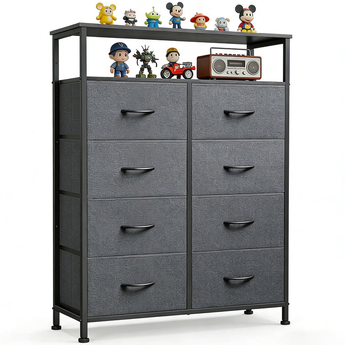 Nextay 8-Drawer Dresser with Open Shelf, Tall Storage Chest of Drawers for Bedroom, Entryway, Living Room, Gray