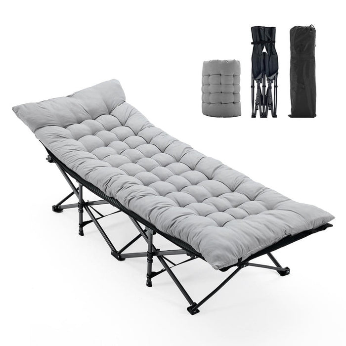 Bigleap Folding Camping Cot with Mattress – Heavy Duty Sleeping Cot for Adults, Portable Travel Bed for Camping & Home, Gray