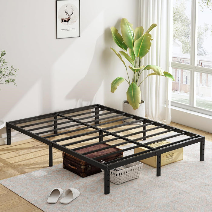 TINKLE WELL Bed Frame, Heavy Duty Steel Slat Platform Bed Frame with Underbed Storage, No Box Spring Needed, Black Metal Frame