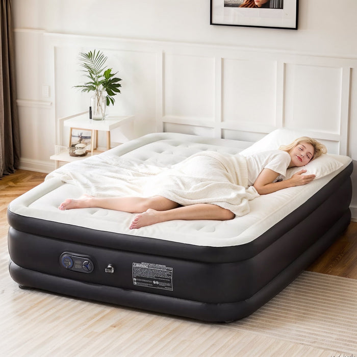 Taoset Air Mattress Queen with Built in Pump, 22-Inch Raised Inflatable Blow up Camping Bed, Self-Inflating Portable Colchones Inflables for Guests, Home, and Travel, 660lbs Weight Capacity