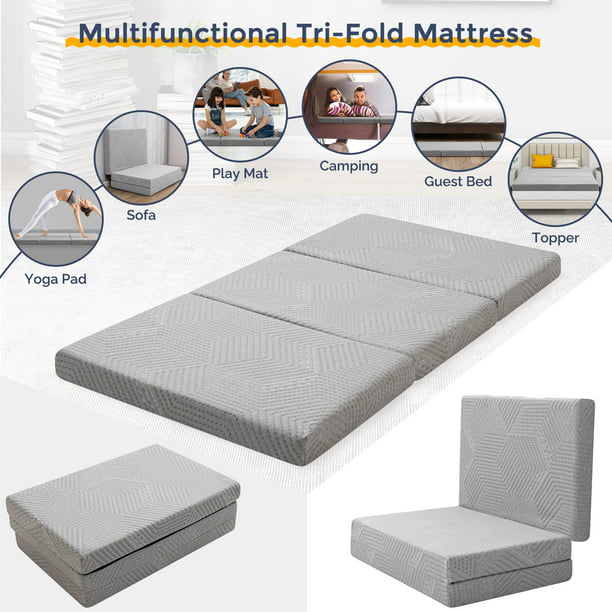 IULULU 4-inch Tri Folding Memory Foam Mattress with Removable Cover,King Tri-Fold Mattress