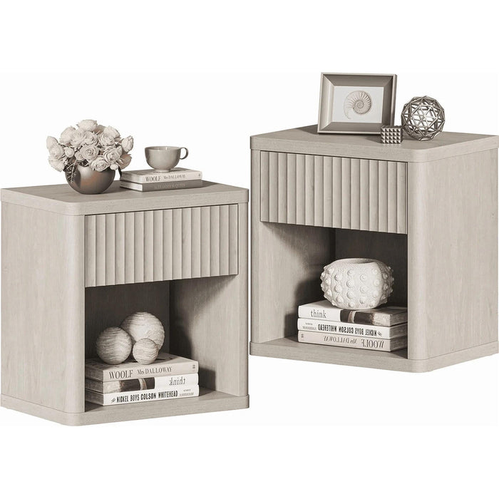 Taoset Wooden Nightstand with 1-Drawer, Compact Bedside Table with Storage for Bedroom, 2 PCS, White Oak