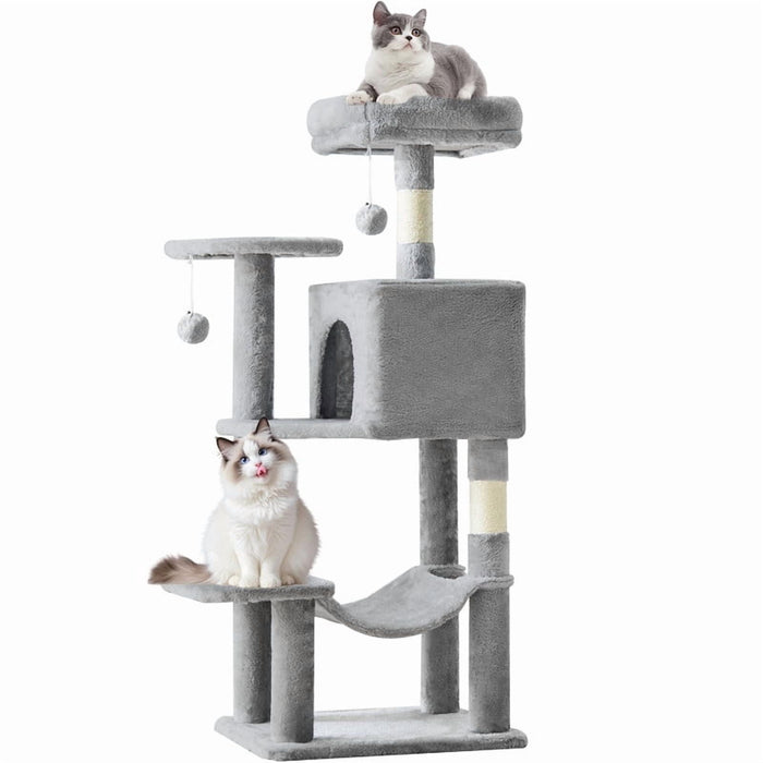 Simenmax 44" Light Gray Cat Tree Tower, Multi-Level Cat Climbing Tower with Hammock & Condo for Indoor Cats