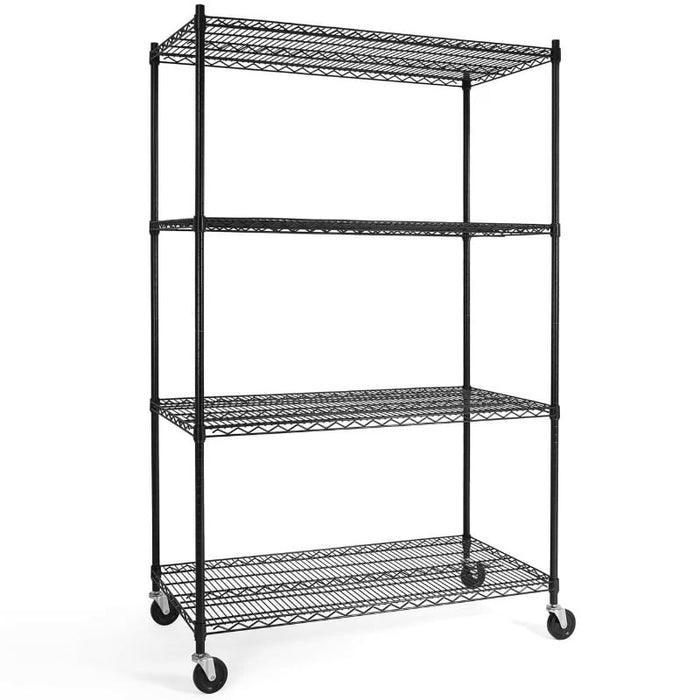 4-Tier Metal Shelving Unit with Wheels, Adjustable Wire Shelves, Rolling Storage Rack for Kitchen, Garage, Office and More, Black