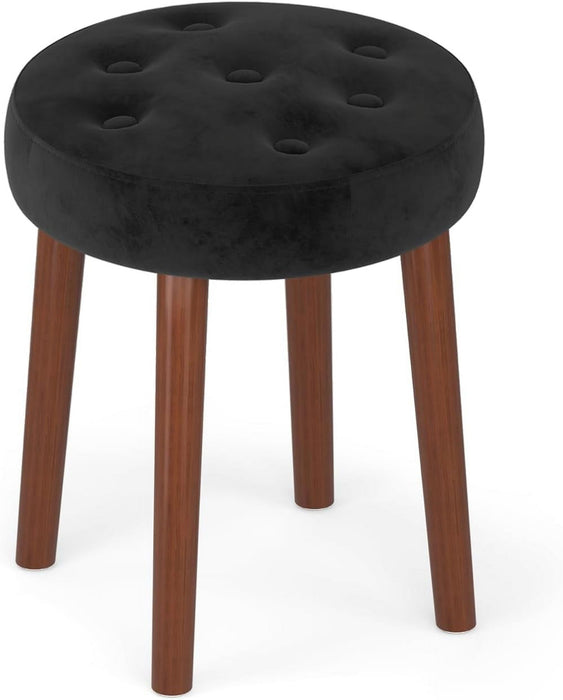 TINKLE WELL TINKLE WELL Vanity Stool Chair Round Upholstered Ottoman Makeup Chair Sitting Stool, Black