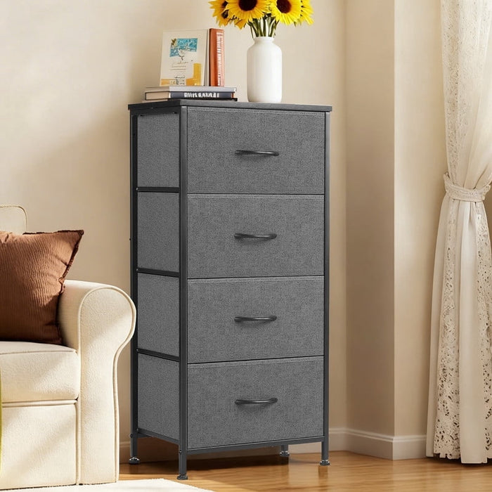 Ethovia 4-Drawer Fabric Dresser Chest, Anti-Tip Storage Tower Organizer for Bedroom, Closet, Entryway, Gray