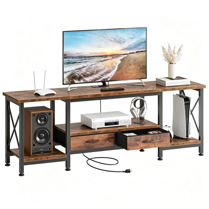 Taoset TV Stand with Storage Drawers, Charging Station, 55 Inch Wide Entertainment Center for Living Room, Industrial Style Brown
