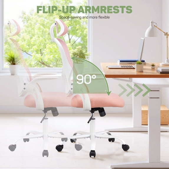 Ergonomic Office Desk Chair, High-Back Mesh Computer Chair with Adjustable Headrest, Lumbar Support, Flip-Up Armrests, Swivel Rolling Task Chair for Home Office