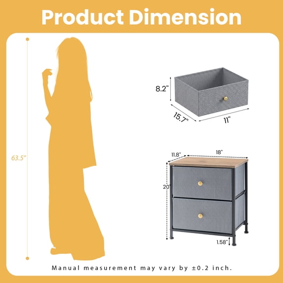 Aidoly Stylish 2-Drawer Nightstand( 2-Piece) – Practical Storage Table for Home, Office, Dorm & Entryway