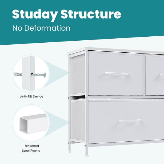Aidoly 5-Drawer Dresser with Wooden Top, Adjustable Feet, Sturdy Metal Frame Dressers for Bedroom, Living Room
