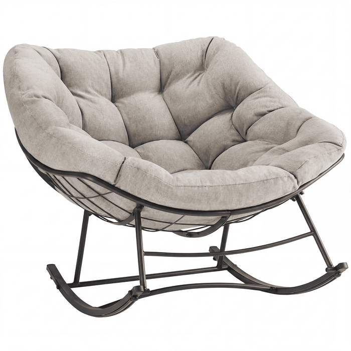 Betcozy All-Weather Rocking Papasan Chair, Rust-Resistant Metal Patio Rocker with Thick Water-Repellent Cushion, Heavy Duty Outdoor Lounge Chair for Porch, Deck & Garden, Beige