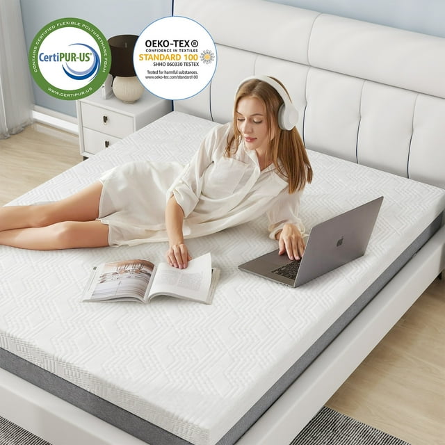 4 inch Mattress Topper With Cover, Memory Foam Mattress Pad, Gel Infused Mattress Topper, Queen