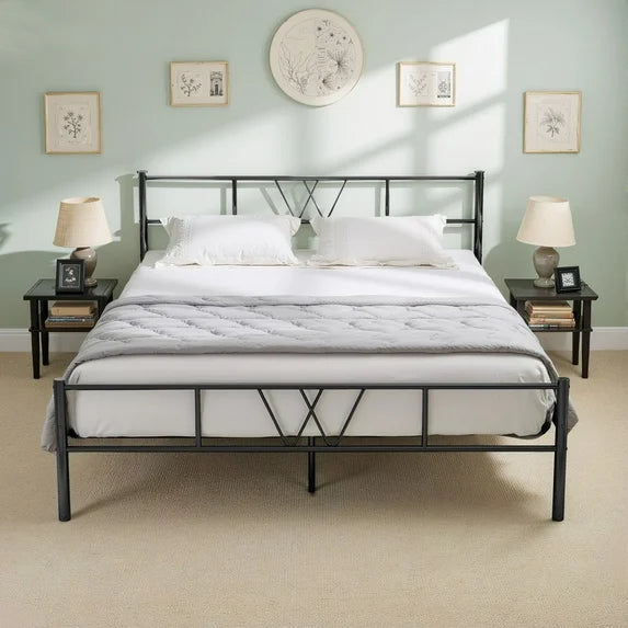Sybels Storage Bed Frame - Elegant Iron-Art Headboard & Footboard, Elevated Platform Design